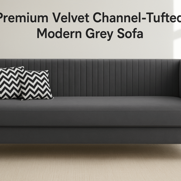Oho Sofas – Premium Velvet Channel-Tufted Modern Grey Sofa (3-Seater)